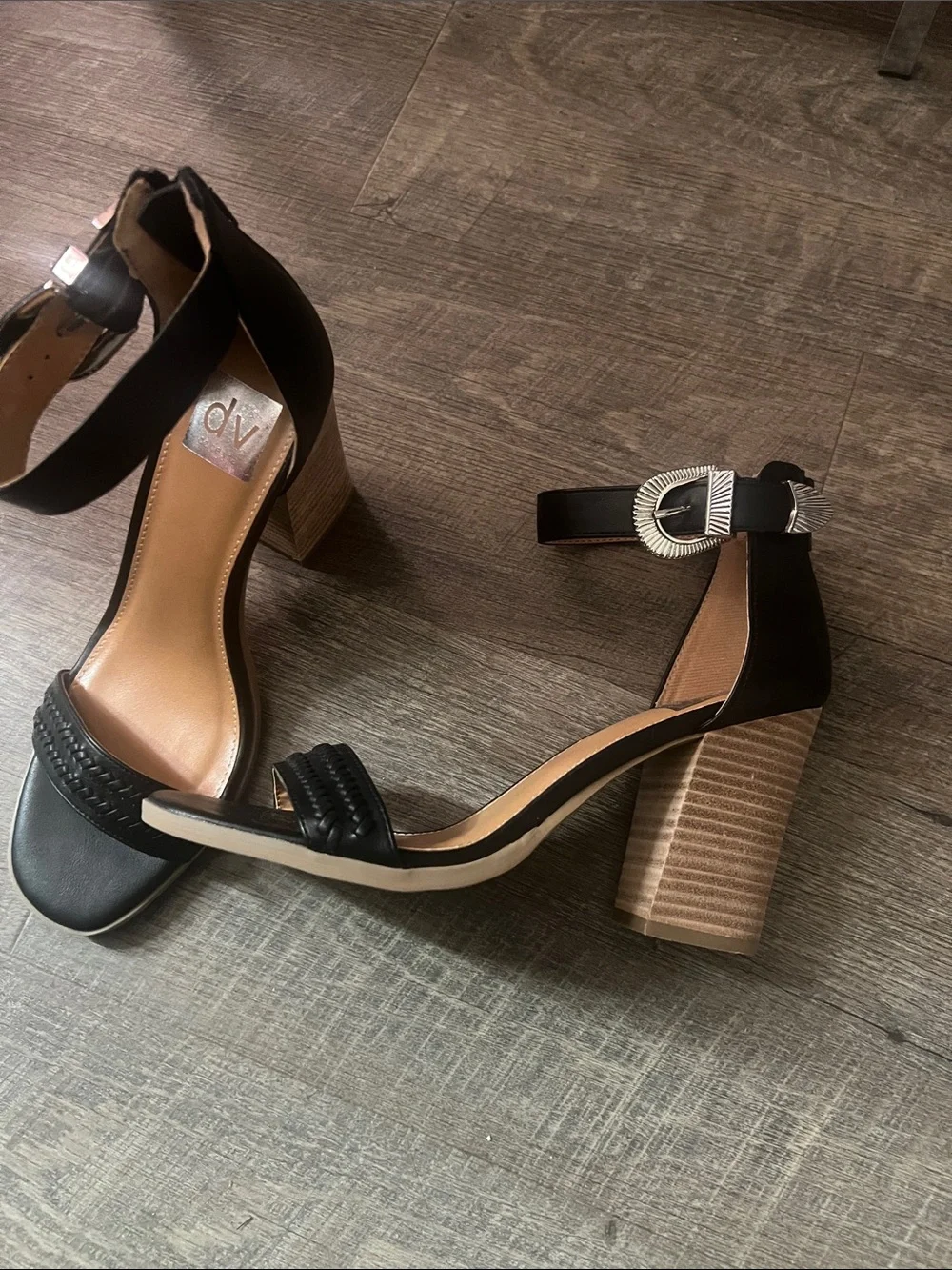 DV by Dolce Vita Black Braided Front Ankle-Strap Heels